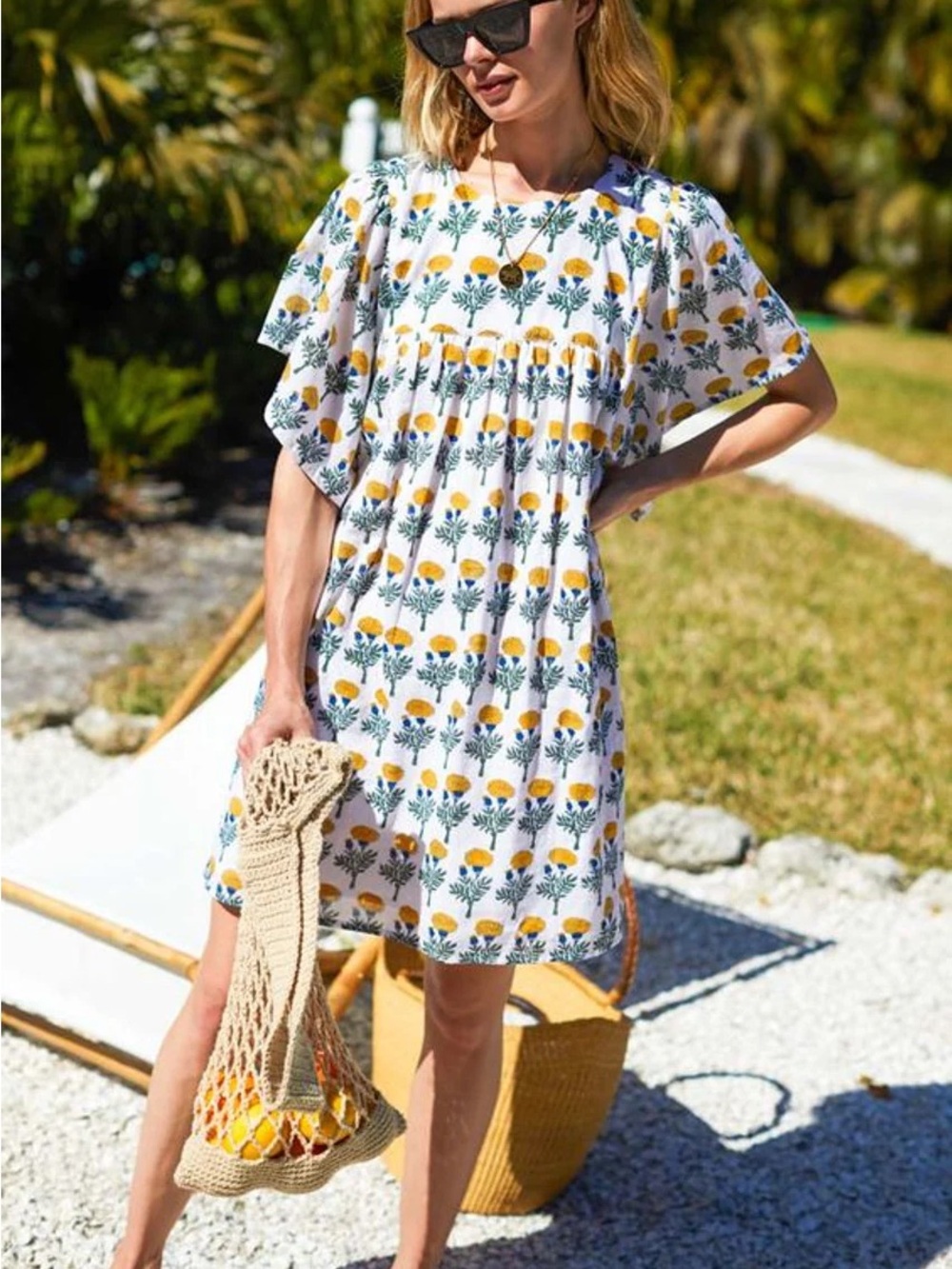 Emerson Fry India Collection Basalie Mini Dress Big Marigold White size XS